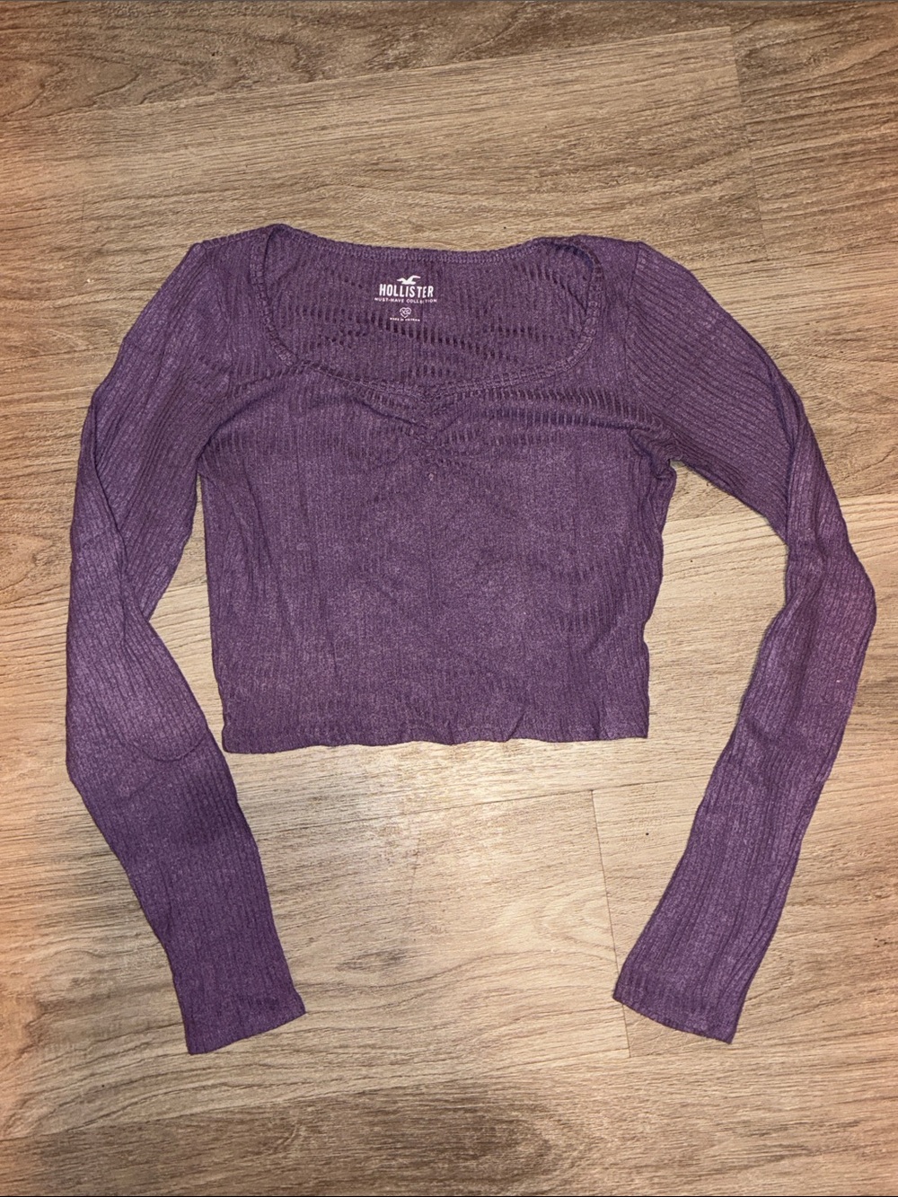 Hollister Must-Have Purple Ribbed Long Sleeve Crop Top Women’s XS